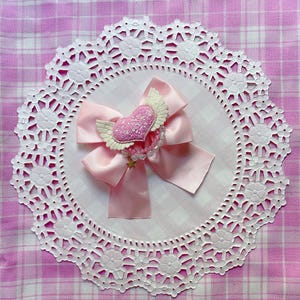 Sweet lolita pink pastel heart angel bow hair clip