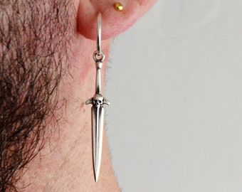 Pendientes colgantes con espada de calavera, pendientes colgantes de daga de plata 925, joyería gótica Medieval Punk Rock