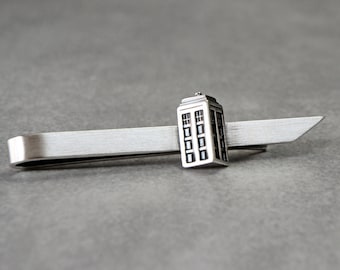 Dr Who Tardis Tie Clip Doctor Who Tardis Tie Bar Cufflinks 925 Silver mens suit accessories