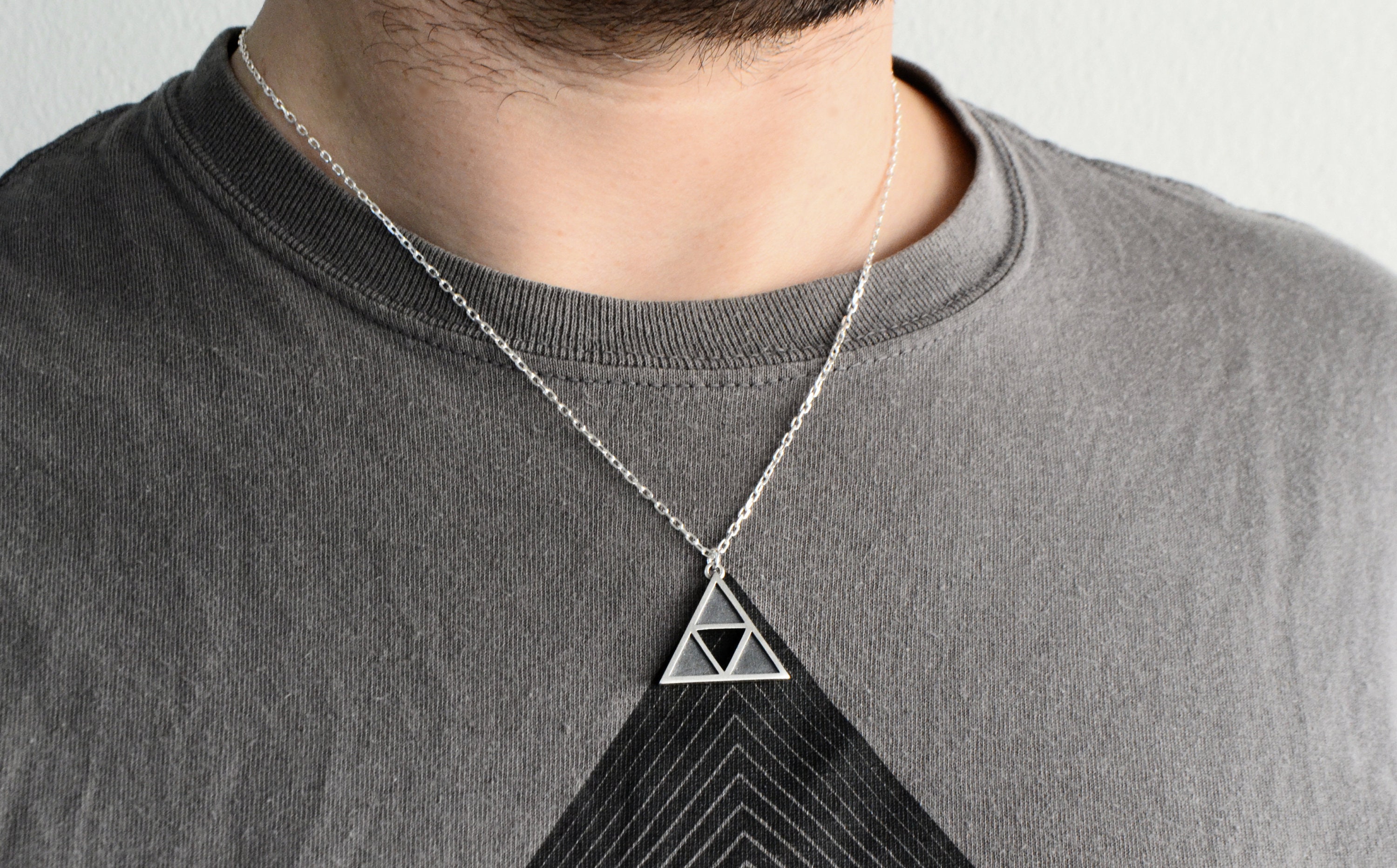 AOL Special - Mens Secret Message Silver Triangle Necklace