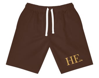 HE. Monogram Athletic Long Shorts | Black with Gold Lettering