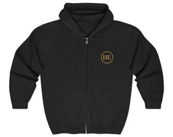 Hues of Ebony HE Logo Hoodie | Full Zip Hooded Sweatshirt