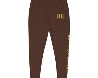 HE. logo leggings | Hues of Ebony black plus size leggings