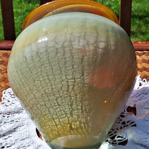 studio art glass  opalescent vase  artist signed  by 'claude duperron canada. 4-3/4 inches tall