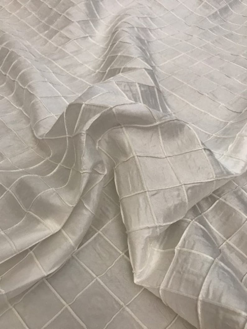 Ivory Diamond Pintuck Taffeta Faux Silk Fabric BY THE YARD