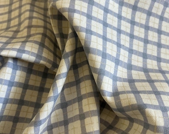 Blue and Off White Check Gingham Fabric Remnant 43"W x 32"L Upholstery Fabric, Sewing, Home Decor
