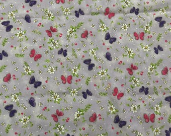 Lavender with Purple and Pink Butterflies and Flowers 100% Cotton Fabric By The Yard