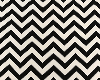 Chevron Black and White Cotton Fabric Remnant, Sewing, Crafts, Upholstery, Home Decor