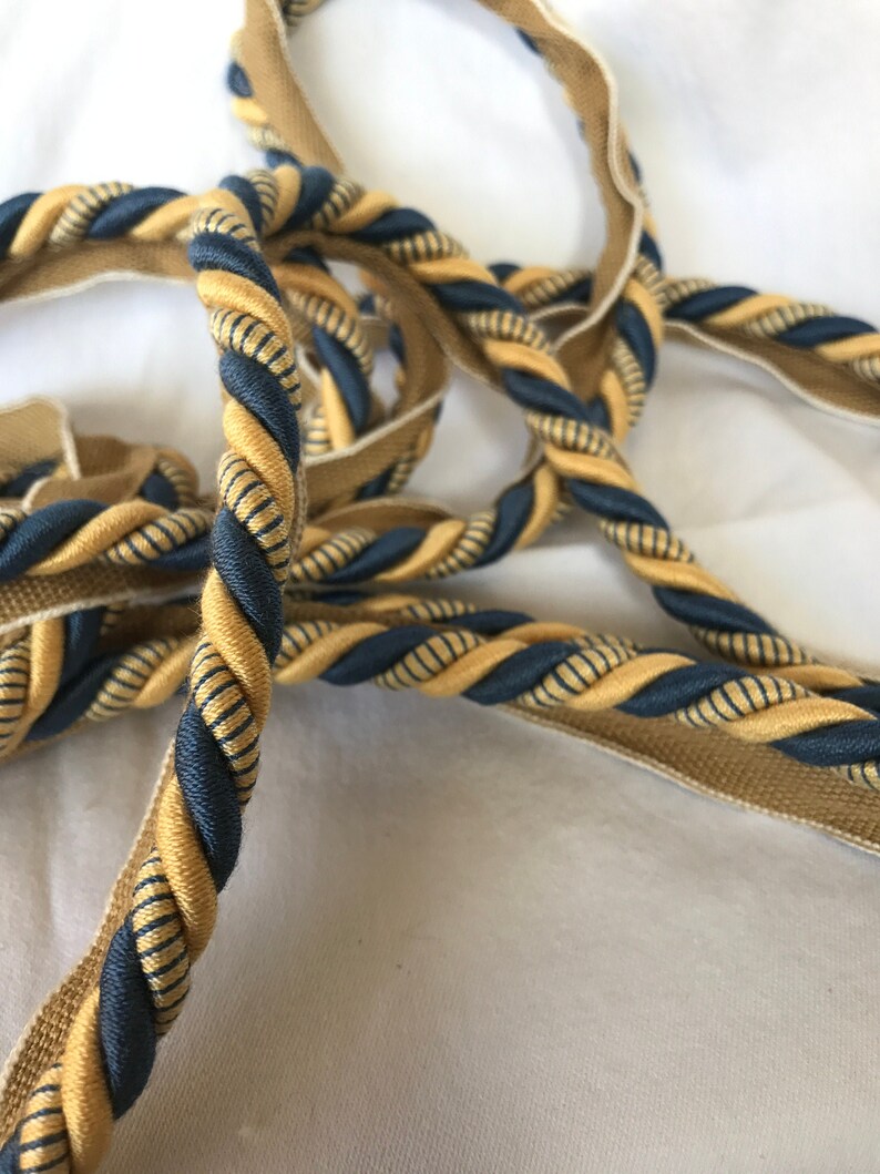 Navy Blue and Yellow Twisted Shiny Cord with Lip Trim BY THE YARD
