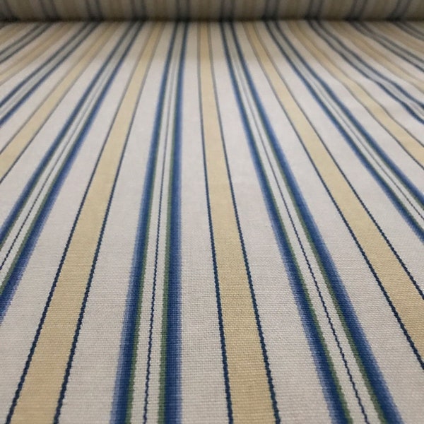 General Store Blue, Yellow, Green, White Ticking Stripe Waverly Fabric- 1/3 YARD PIECE, Home Decor