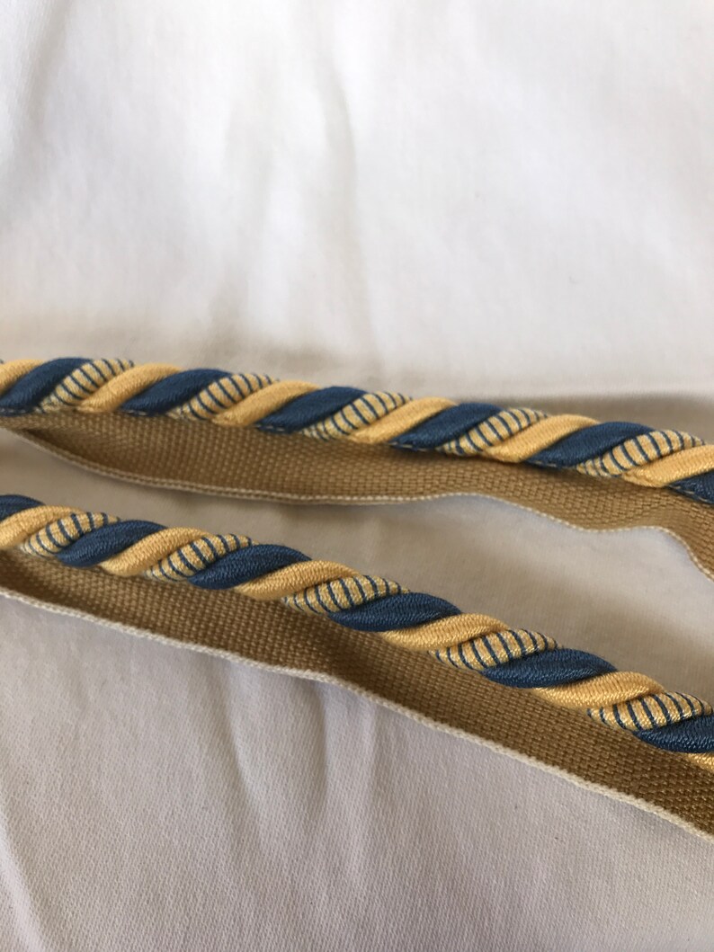 Navy Blue and Yellow Twisted Shiny Cord with Lip Trim BY THE YARD