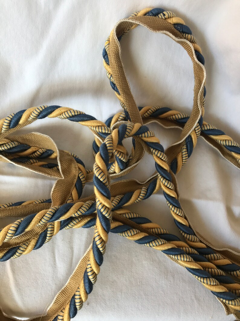 Navy Blue and Yellow Twisted Shiny Cord with Lip Trim BY THE YARD