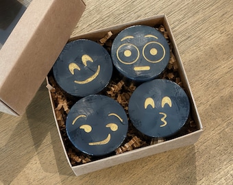 Charcoal Emoji Soap Set: Handmade Mini Soaps