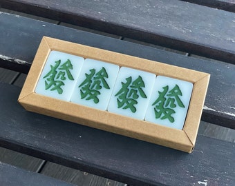 Green Dragon Mahjong Doap Set of 4, Fat Choi (Fa Cai) Soaps