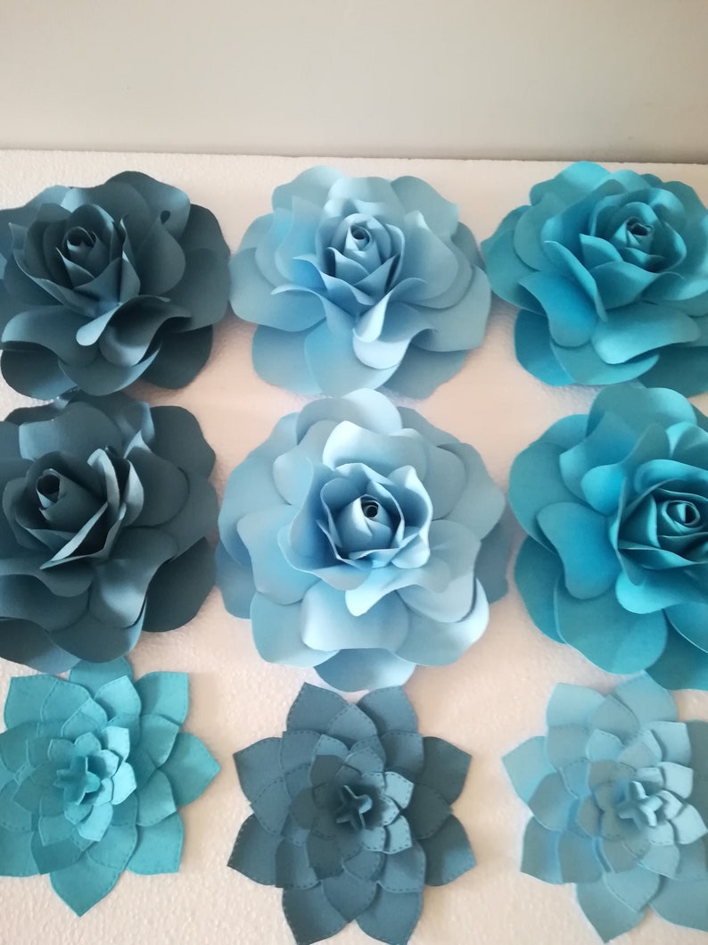 Teal Paper Flower Backdrop10pc Paper Roses SetPaper Flowers Etsy