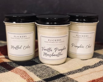 Fall Candles | Wood Wick | Soy Candle | Hand-poured | 8oz | Flickers