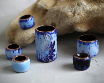 Angel Wing Dread Beads Set: Handmade Copper and Vitreous Enamel Large-Hole Dreadlock Jewelry