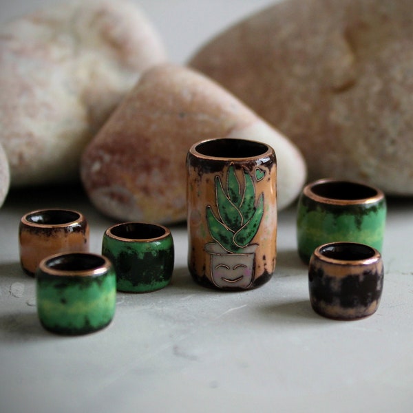 Aloe Vera Beads Set/7-15mm Hole/Glass Dreadlock Beads/Braid Beads/Copper Enamel/Dreadlock Accessory/Hair Beads/Hair Jewelry