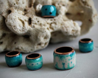 5 Dread Beads Set/7-15mm Hole/Turquoise Glass Dreadlock Beads/Braid Beads/Copper Enamel Beads/Dreadlock Accessory/Hair Beads/Dread accessory