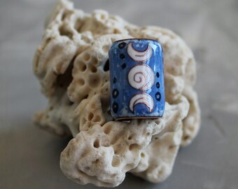 Triple Moon Dread Bead: Large-Hole Dreadlock Jewelry, Copper and Vitreous Enamel Dread Beads Set
