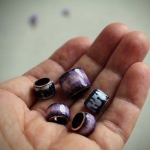 5 Dread Beads Set/7-15mm Hole/Purple Glass Dreadlock Beads/Braid Beads/Copper Enamel Beads/Dreadlock Accessory/Hair Beads/Dread accessory
