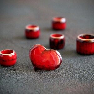 Red Heart Dread Beads Set/7-15mm Hole/Gift for Girlfriend/Copper Glass Dreadlock Beads/Braid Beads/Dreadlock Accessory/Hair Beads