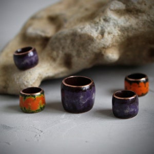 5 Dread Beads Set/7-15mm Hole/Purple Glass Dreadlock Beads/Braid Beads/Copper Enamel Beads/Dreadlock Accessory/Hair Beads/Dread accessory