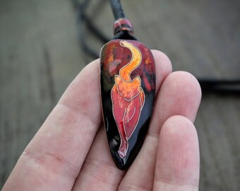 Red Fire Cat Necklace: Witch Cat Pendant, Handmade Copper & Vitreous Enamel Jewelry