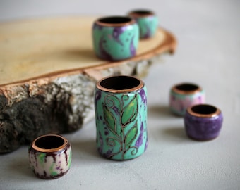 Sprout Dread Beads Set: Handmade Copper and Vitreous Enamel Large-Hole Dreadlock Jewelry