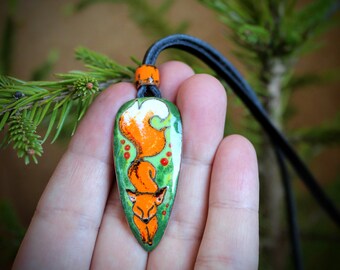 Red Fox Necklace:  Fox Lover Gift, Handmade Copper and Vitreous Enamel Pendant