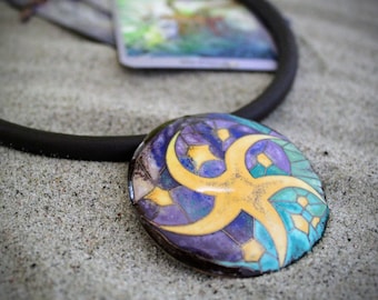 Pentacle Necklace: Tarot Symbol Pendant, Handmade Copper & Vitreous Enamel Witch  Jewelry