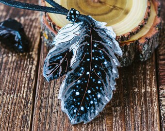 Black Feather Necklace: Statement Boho Pendant, Handmade Copper & Vitreous Enamel Jewelry