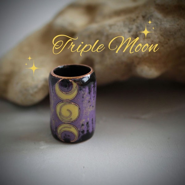 Triple Moon Dread Bead/Large Hole/Purple Glass Dreadlock Beads/Braid Beads Set/Copper Enamel/Dreadlock Accessory/Hair Beads/Hair Jewelry