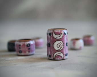 Triple Moon Dread Beads Set: Handmade Copper and Vitreous Enamel Dreadlock Accessory