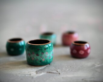 5 Dread Beads Set: Handmade Copper and  Pink & Mint Vitreous Enamel Large-Hole Dreadlock Jewelry