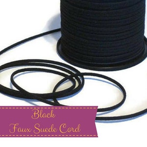 May include: A spool of black faux suede cord. The cord is soft and supple, and it is perfect for crafting projects.