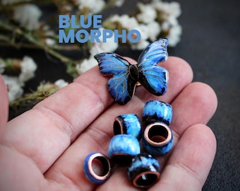 Butterfly Dreadlock Beads Set, Copper Enamel Loc Jewelry, Viking Beard Bead, Large Hole Braid Charm, Hair Rings for Dreads 4/7/10/12/15mm
