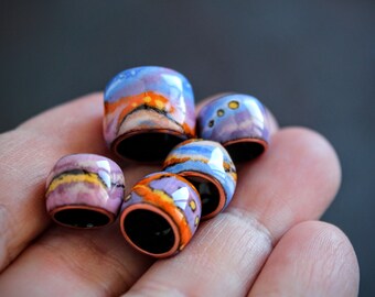 5 Dread Beads Set: Handmade Copper and Vitreous Enamel  Large-Hole Dreadlock Jewelry