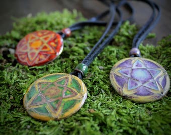 Pentagram Necklace: Handmade Copper & Vitreous Enamel  Protection Symbolic Jewelry, Pagan Pendant
