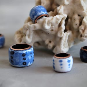 5 Dread Beads Set/7-15mm Hole/Blue Glass Dreadlock Beads/Braid Beads/Copper Enamel Beads/Dreadlock Accessory/Hair Beads/Dread accessory