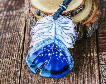 Blue Feather Necklace: Statement Boho Pendant, Handmade Copper & Vitreous Enamel Jewelry