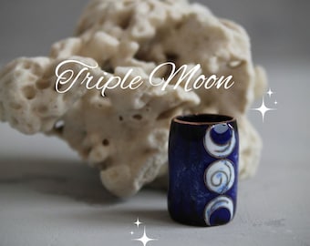 Triple Moon Dread Bead: Large-Hole Dreadlock Jewelry, Copper and Vitreous Enamel Dread Beads Set