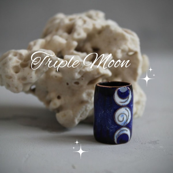 Triple Moon Dread Bead/Large Hole/Blue Glass Dreadlock Beads/Braid Beads Set/Copper Enamel/Dreadlock Accessory/Hair Beads/Hair Jewelry
