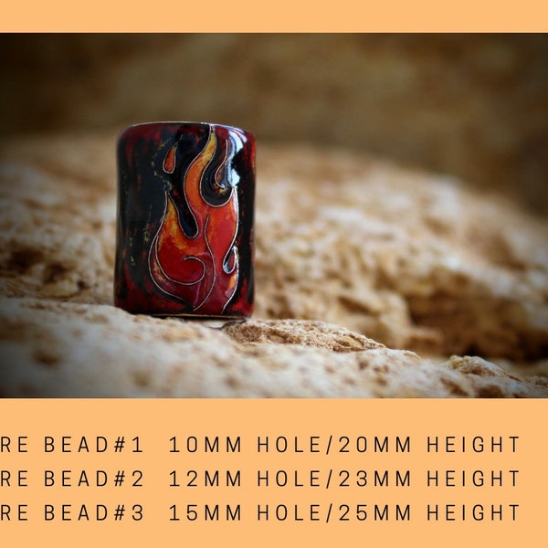 Fire Dread Bead/Large Hole/Red & Black Glass Dreadlock Beads/Braid Beads Set/Copper Enamel/Dreadlock Accessory/Hair Beads/Hair Jewelry