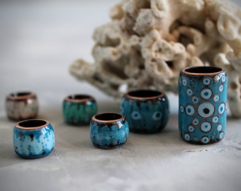 Aqua Blue Dread Beads Set: Handmade Copper and Vitreous Enamel Dreadlock Accessory