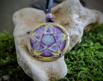 Pentagram Necklace: Handmade Copper & Vitreous Enamel  Protection Symbolic Jewelry, Pagan Pendant