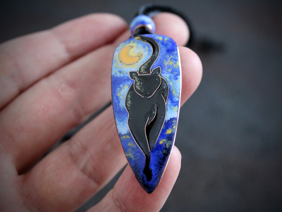 Cat Necklace/black Cat Necklace/van Gogh Inspired/starry Etsy