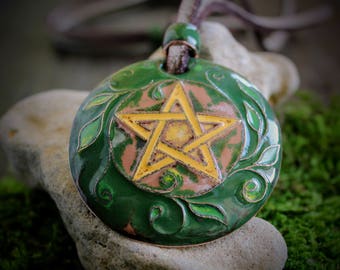 Pentagram Necklace: Handmade Copper & Vitreous Enamel  Protection Symbolic Jewelry, Pagan Pendant