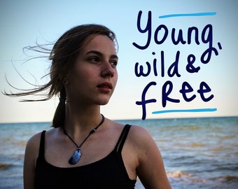 Blue Feather Necklace: Boho Leather Choker, Handmade Copper & Vitreous Enamel Pendant