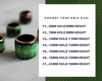 Dread Beads:  Green & Brown, Copper and Vitreous Enamel Large-Hole Dreadlock Jewelry